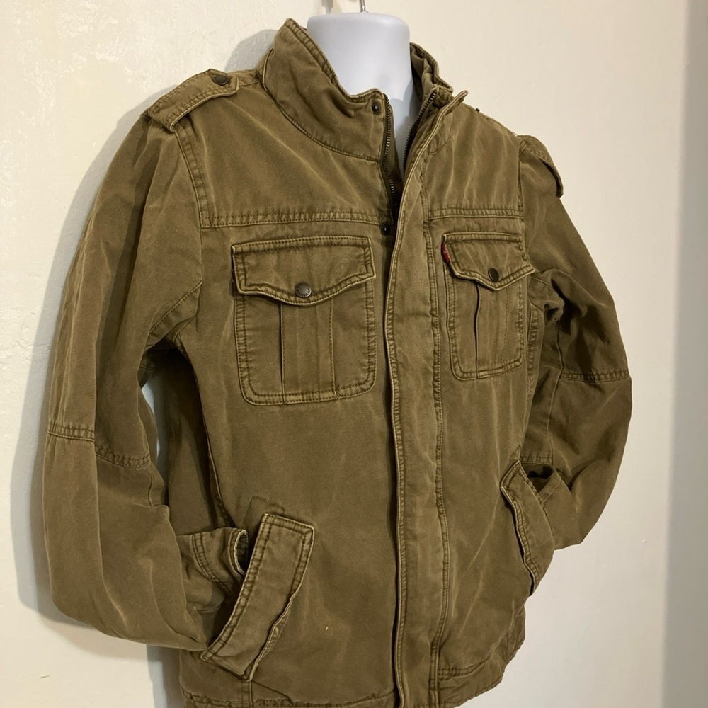 Levi’s canvas jacket with fleece lining and quotes arms Small Silver label